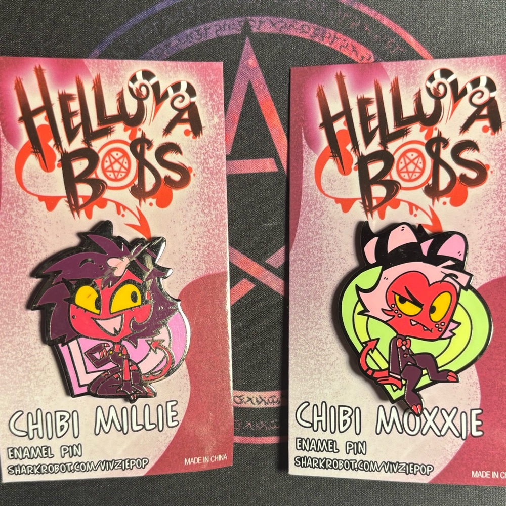 Helluva Boss Chibi Millie and Chibi Moxxie Enamel Pins